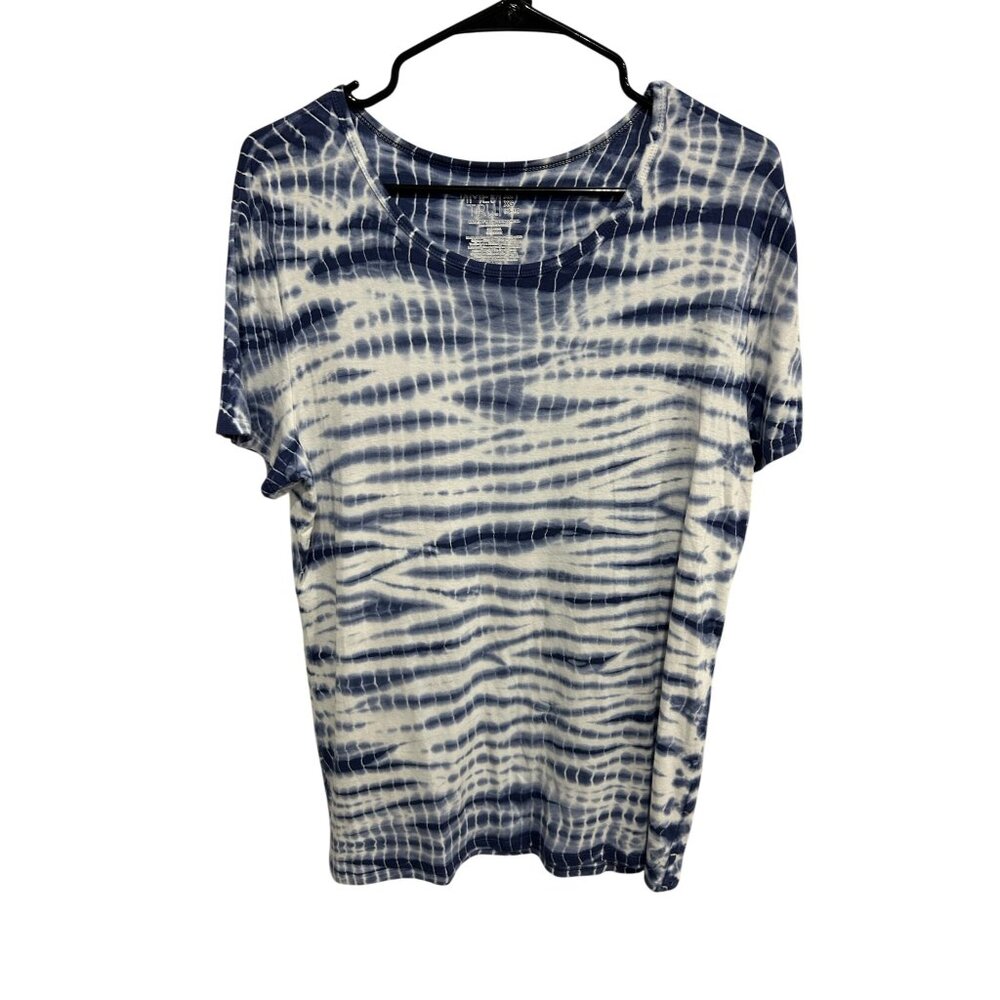 Time And Tru Blue White Tie-Dye Short Sleeve T-Shirt Womens Size XL, Casual 90s